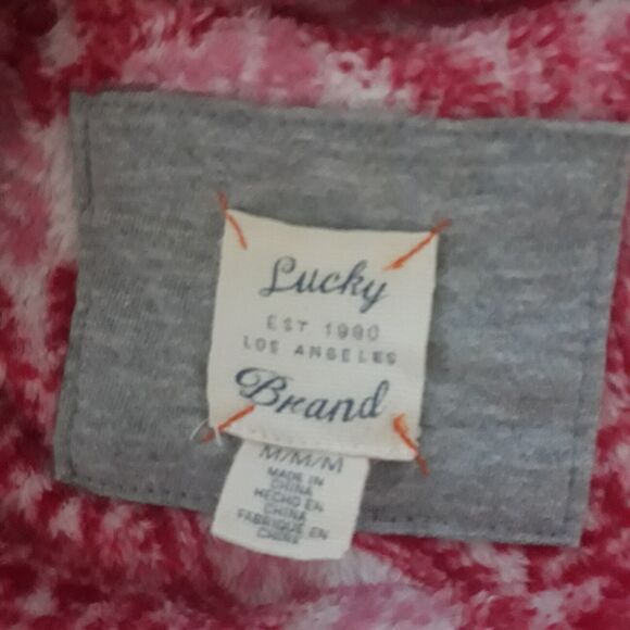 Lucky Brand Bathrobe Women Medium Red White  Floral Pockets Tie Soft - Picture 8 of 10